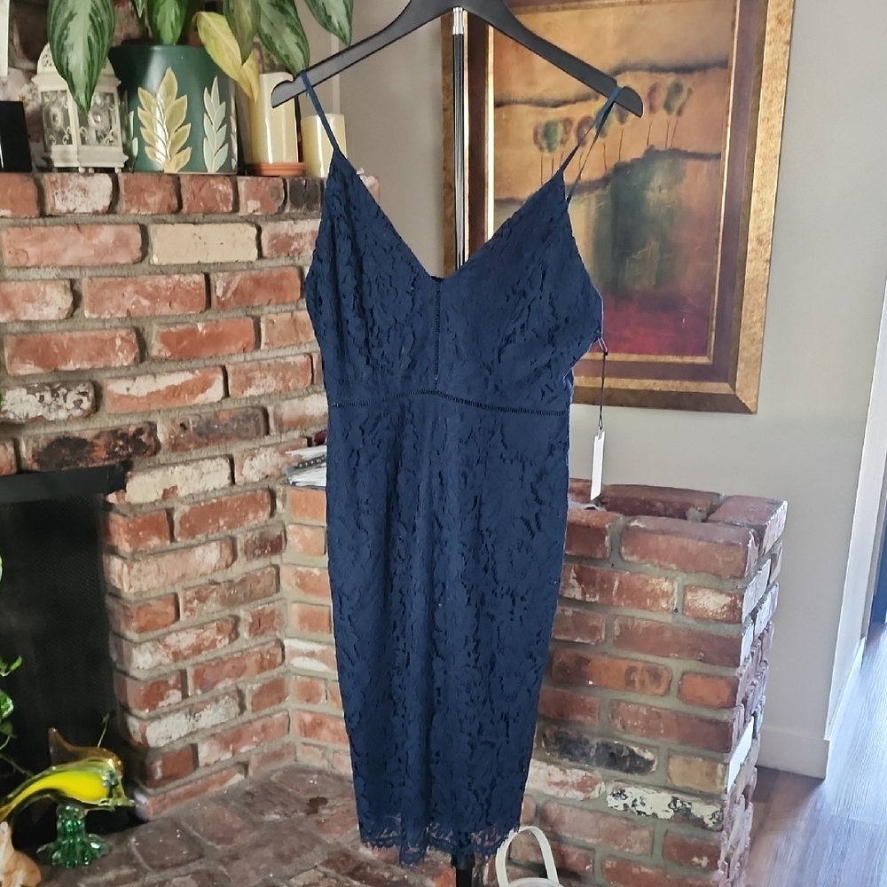 ASTR Navy Blue Lace Midi Dress | Spaghetti Strap | Size M | NWT